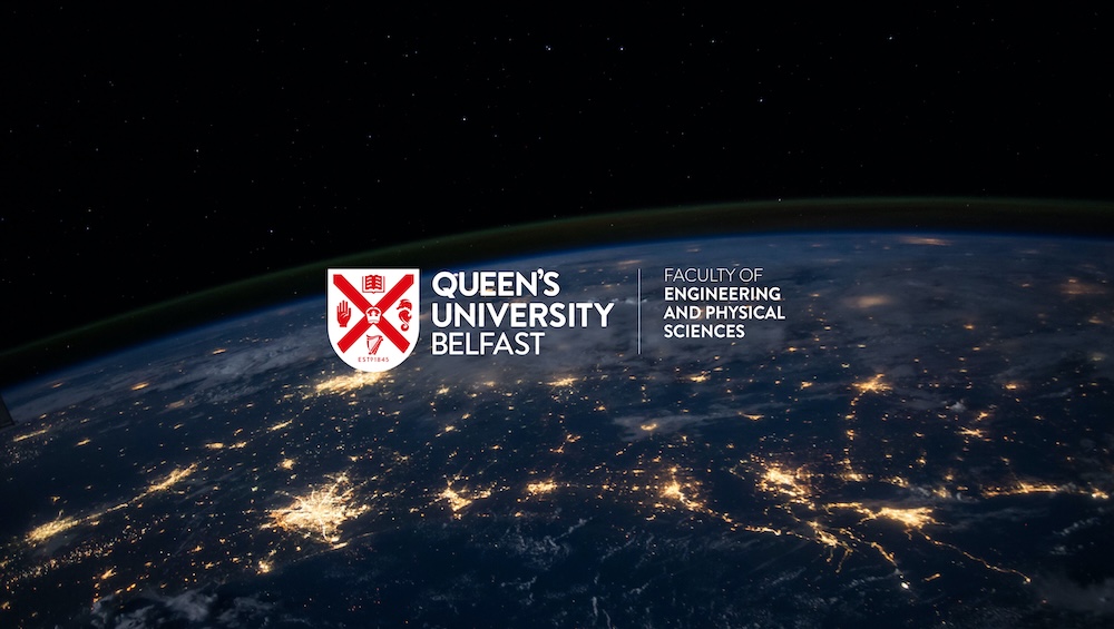 Queens university logo over the globe